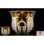 Royal Crown Derby Old Imari Pattern Solid Gold Band Gardenia Planter / Jardiniere.