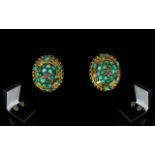 Victorian Period 9ct Gold Pair of Ornate Designed Turquoise Set Earrings. c.1860. Marked 9ct. Very