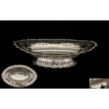 Edwardian Period - Attractive Solid Silver Open worked / Pierced Footed Fruit Bowl of Ovate Form,