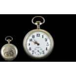 Antique Period Excellent Quality Keyless White Metal Chronometer Open Faced Pocket Watch with