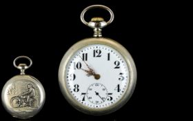 Antique Period Excellent Quality Keyless White Metal Chronometer Open Faced Pocket Watch with