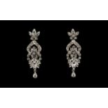 Early Art Deco - Stunning Pair of 18ct White Gold Diamond Set Drop Earrings of Wonderful Form.