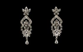 Early Art Deco - Stunning Pair of 18ct White Gold Diamond Set Drop Earrings of Wonderful Form.