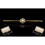 Edwardian Period 15ct Pearl / Diamond / Enamel Set Brooch, Not Marked but Tests Gold.
