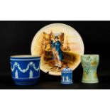 A Small Collection of Ceramics comprising Wedgwood Jasper Ware Jardiniere decorated in typical