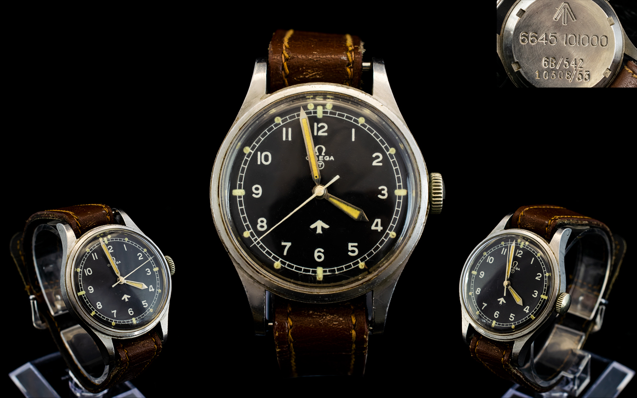 Omega - Military 1953 RAF Issue Pilots Stainless Steel Wrist Watch with Attached Original Leather