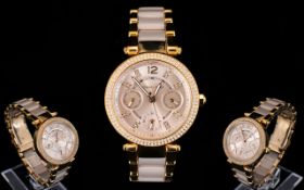 Michael Kors MK 6110 - Ladies Mini Parker Two Tone Gold Town Steel / Ceramic Chronograph Wrist