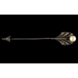 Art Deco Sterling Silver Marcasite And Cultured Pearl Stick Pin Elegant stick pin,