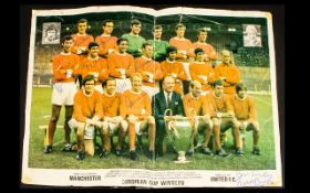 Manchester United 1968 Team Autographs - on large team picture (folded).