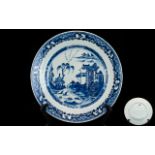 Chinese Export Blue And White Cabinet Plate Depicting traditional buildings with fisherman and