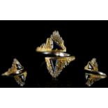 18ct Gold - Contemporary Designed Diamond and Sapphire Set ' Icicle ' Design.