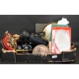 A Mixed Box Of Collectibles To include boxed flatware, tray, two pairs of binoculars, box camera,