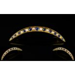 Victorian Period - Attractive 18ct Yellow Gold Sapphire and Pearl Set Cresent Moon Brooch,