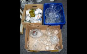 Mixed Lot Of Glass And Porcelain Comprising Wine Glasses, Pint Glasses, Fruit Bowl, Cut Glass Vases,