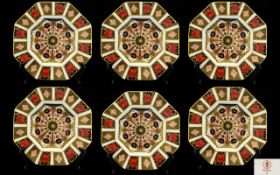 Royal Crown Derby Old Imari Pattern Set of Six Octagonal Shaped Cabinet Plates of Excellent Quality.