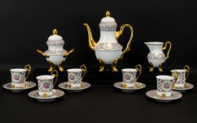 Fine Porcelain Coffee Service comprising coffee pot, sugar bowl, milk jug and 6 cups and saucers.