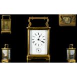 English Late 19th Century Brass Cased Carriage Clock with Alarm Facility Glass Panels,