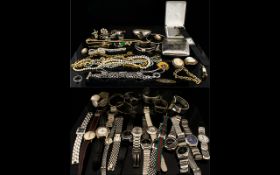 A Large Collection Of Fashion Watches And Mixed Costume Jewellery To include various stainless