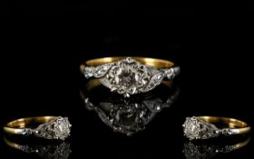 18ct Gold Attractive Single Stone Diamond Dress Ring, Illusion Set.