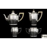 Art Deco Period Stunning Solid Silver 4 Piece Tea and Coffee Service with Bakelite Handles,