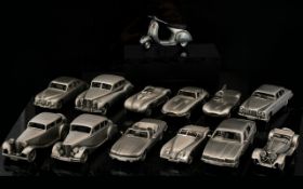 Danbury Mint Pewter Sports Cars - Jaguar - 12 In Total To Include 1988 XJ-S Convertible,