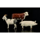 Beswick Farm Animals ( 3 ) In Total. Comprises 1/ Hereford Cow, Model No 1360, Designer A.