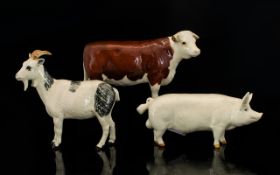 Beswick Farm Animals ( 3 ) In Total. Comprises 1/ Hereford Cow, Model No 1360, Designer A.