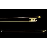 Antique Vuillaume Style Violin Bow with ivory and abalone shell inlaid frog, length 29 inches,