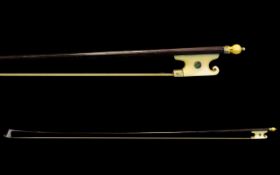 Antique Vuillaume Style Violin Bow with ivory and abalone shell inlaid frog, length 29 inches,