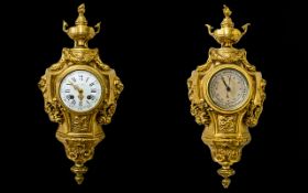 Japy Freres Louis XVI Style - Fine Quality and Stunning Gilt Bronze Cartel Wall Clock and Companion