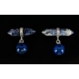 Sodalite and Lapis Silver Cufflinks - sapphire blue colour in mint condition.