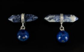 Sodalite and Lapis Silver Cufflinks - sapphire blue colour in mint condition.