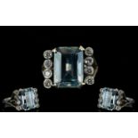 Ladies - Nice Quality Large and Impressive 9ct Gold Aquamarine and Diamond Set Dress Ring.