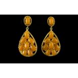 Yellow Jade Pair of Drop Earrings,