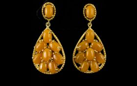 Yellow Jade Pair of Drop Earrings,