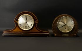 Two Early 20th Century Mantle Clocks Each Of Typical Art Deco Form To Include Small Semi Circular