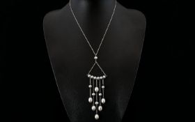 A Limited Edition Cultured Pearl And Sterling Silver Contemporary Festoon Necklace Of triangular
