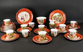 Set of Decorative Bone China with attractive horse and rider design to include 11 cups, 12 saucers,