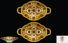 Royal Crown Derby Superb Quality Old Imari Pattern 22ct Solid Gold Pair of Twin Handle Footed and