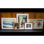 A Collection Of Mid 20th Century Paintings And Prints Five items in total to include three mid -