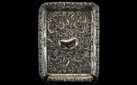 Walker and Hall Superb Quality - Solid Silver Ornately Embossed Tray of Rectangular Shape / Form.