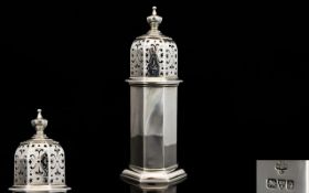 Top Quality - Solid Silver Octagonal Shaped Solid Silver Sugar Castor of Architectural Form.