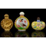 A Collection Of Three Oriental Snuff Bottles To include cloisonne floral decorated bottle,