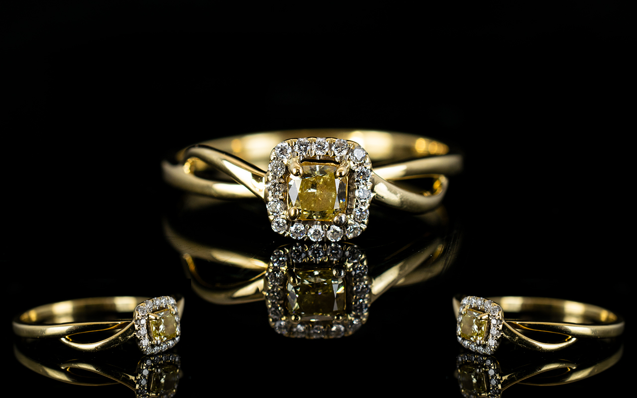 18ct Yellow Gold Attractive and Pleasing Diamond Set Dress Ring, Marked 18ct,