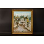Robert Scott Original Oil On Canvas Mid century illustrative polychrome image depicting a Parisian