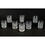 Waterford - Diamond Line Cut Crystal Set of Eight Whiskey Glasses,