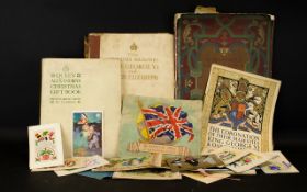 A Collection of Ephemera to include silk postcards and Royalty books.