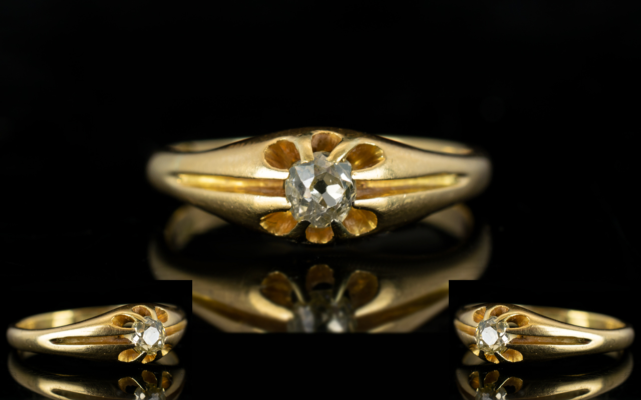 Edwardian Gents 18ct Gold Gypsy Set Single Stone Diamond Ring,