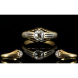 Gents - 18ct Gold and Platinum Single Stone Diamond Gypsy Set Dress Ring.