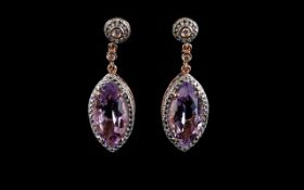 Rose de France Amethyst Marquise Drop Earrings, 7.5cts of Rose de France amethyst in two marquise